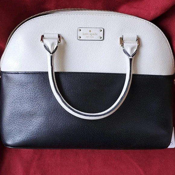 SOLD Kate Spade Soft White/ Black Pebble Leather Satchel/Crossbody EC - Picture 3 of 16
